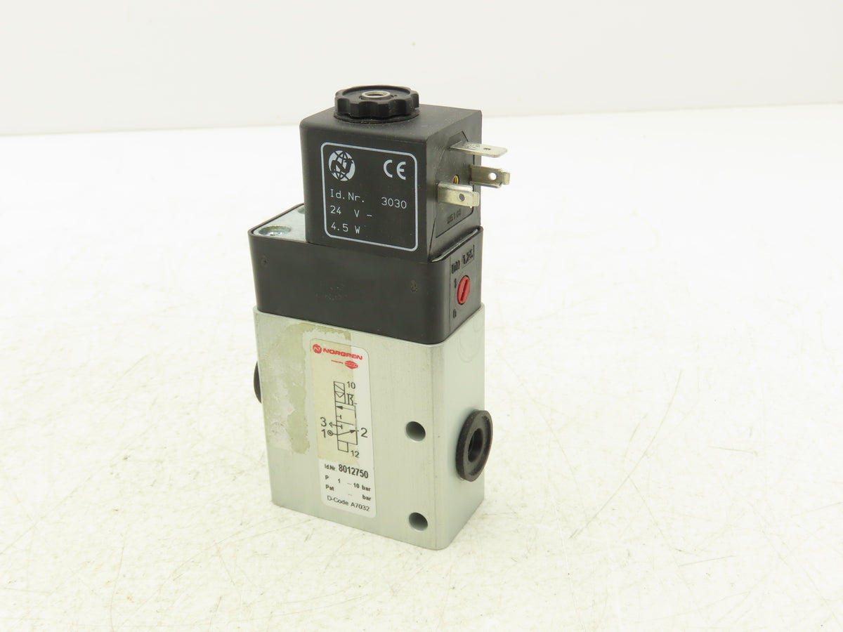 Norgren 8012750 Pneumatic Solenoid Valve 3/2-Pos 24 VDC 145 PSI 1/4" NPT