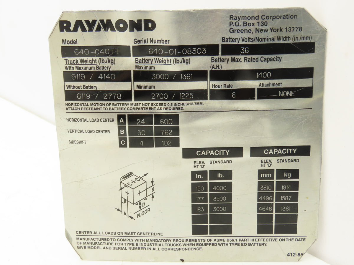 Eaton 146-1264-002 Forklift Hydraulic Motor Unit Removed Off Raymond 640-C40TT