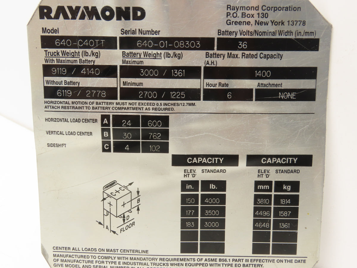 Raymond 579-250/200 Forklift DC Traction Drive Motor Removed From 640-C40TT