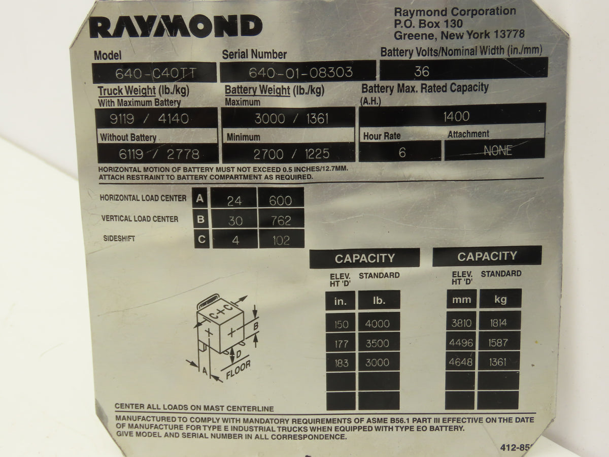 Raymond 570-250/200 Forklift DC Traction Drive Motor Removed From 640-C40TT