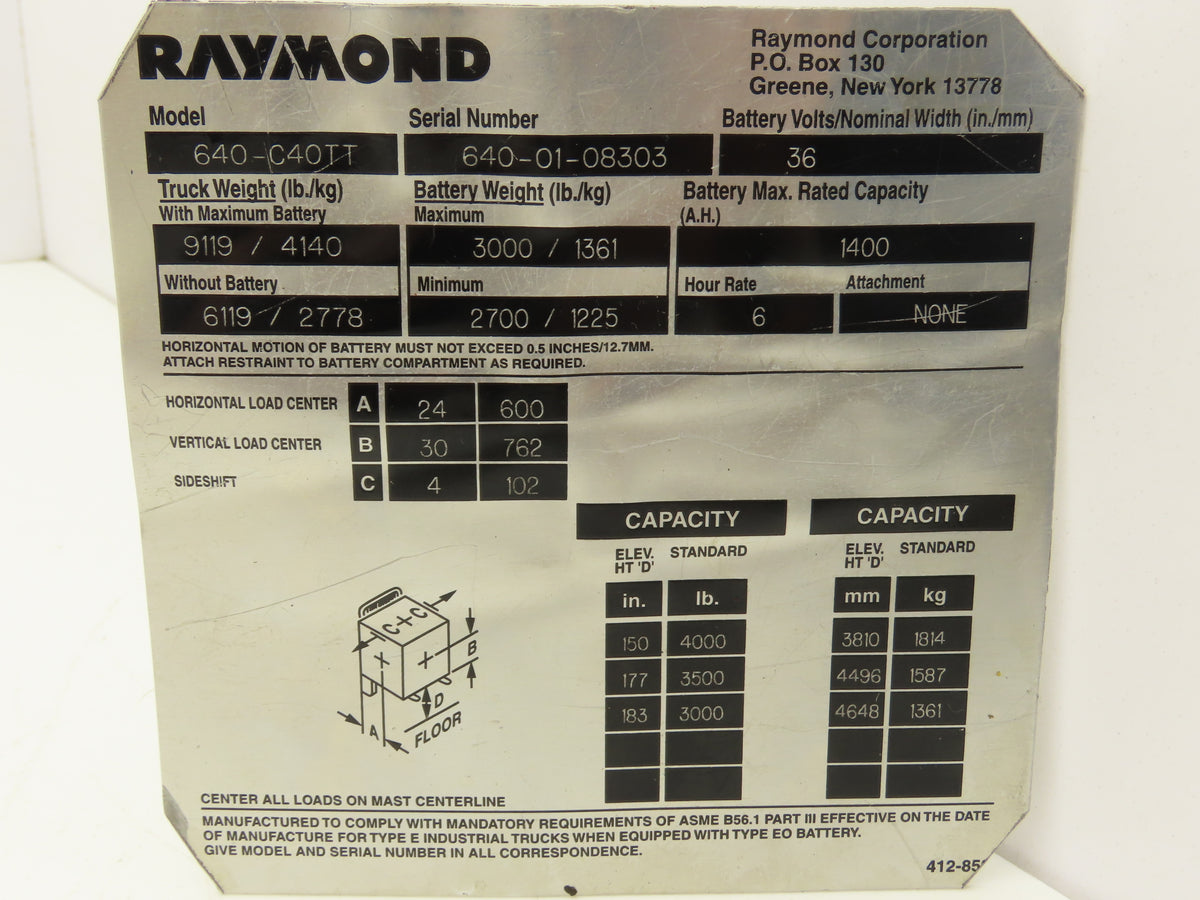 Raymond 154-008-724 Forklift Joystick Motion Control Box Assembly Off 640-C40TT