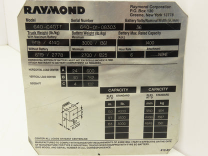 Raymond 154-008-724 Forklift Joystick Motion Control Box Assembly Off 640-C40TT