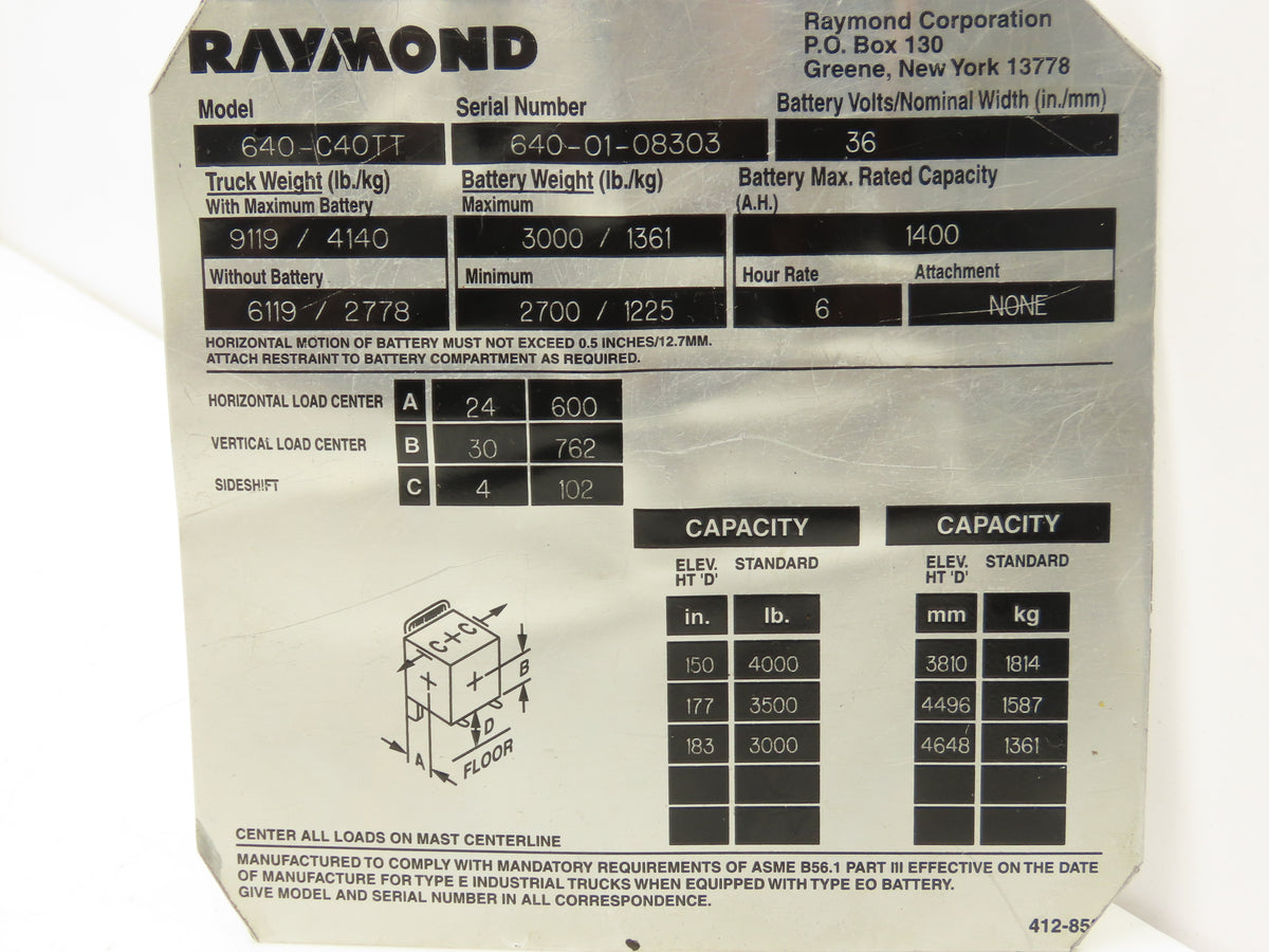 Raymond Stand On Forklift Brake Master Cylinder Assembly Off 640-C40TT