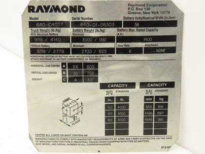 Raymond Forklift Hydraulic Manifold Block Assembly Removed From 640-C40TT