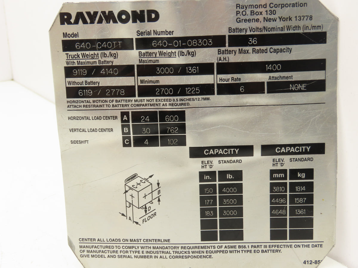 Raymond 073-001-000/010 Forklift PCB Control Module Assembly Off 640-C40TT