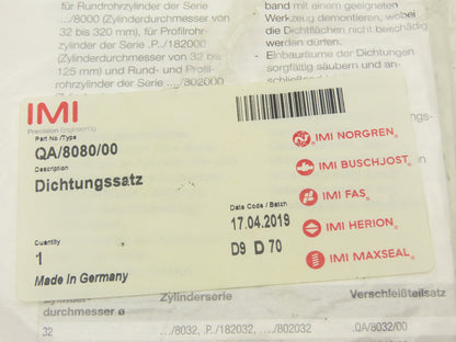 Norgren QA/8080/00 Service Repair Kit DA/8000, 80mm Bore Seals & O-Rings