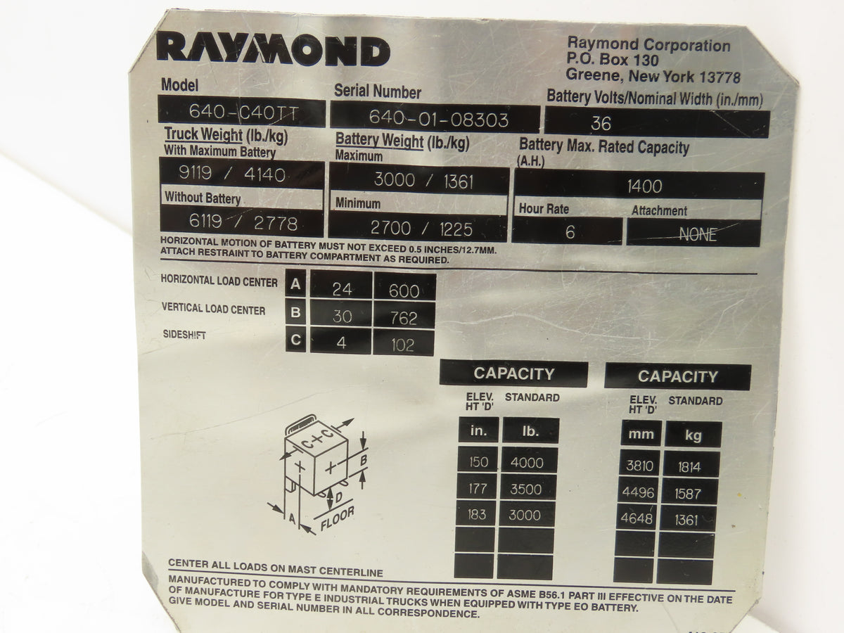 Raymond 570-236/200 Forklift Hydraulic Pump & Motor Removed From 640-C40TT