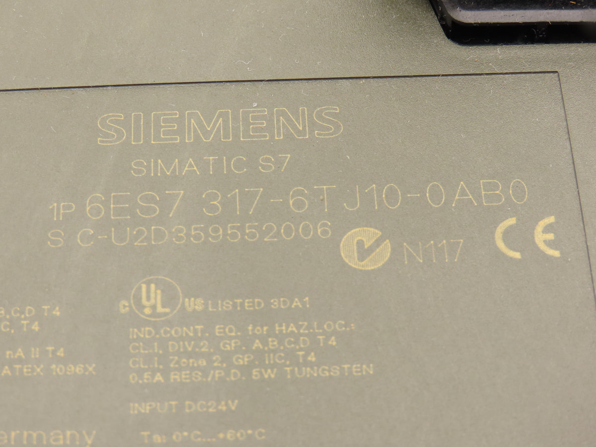Siemens 6ES7 317-6TJ10-0AB0 SIMATIC S7-300 CPU 317T-2 DP Central Processing Unit