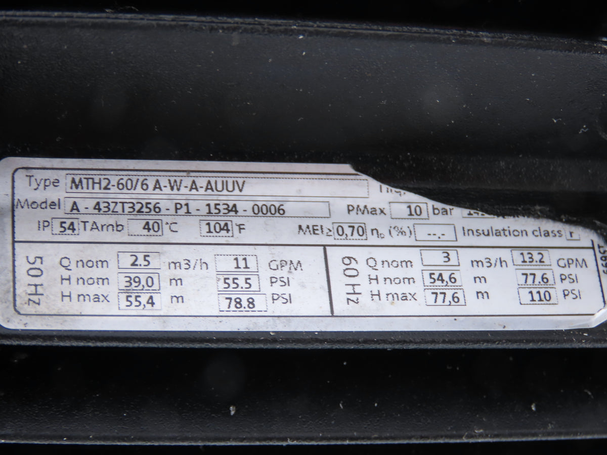 Grundfos MTH2-60/6 A-W-A-AUUV Vertical Immersion Coolant Pump 13gpm 230V 3PH