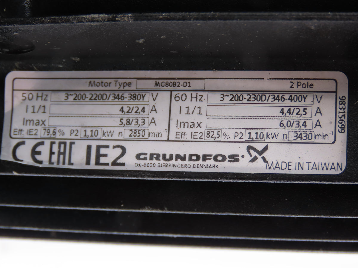 Grundfos MTH2-60/6 A-W-A-AUUV Vertical Immersion Coolant Pump 13gpm 230V 3PH