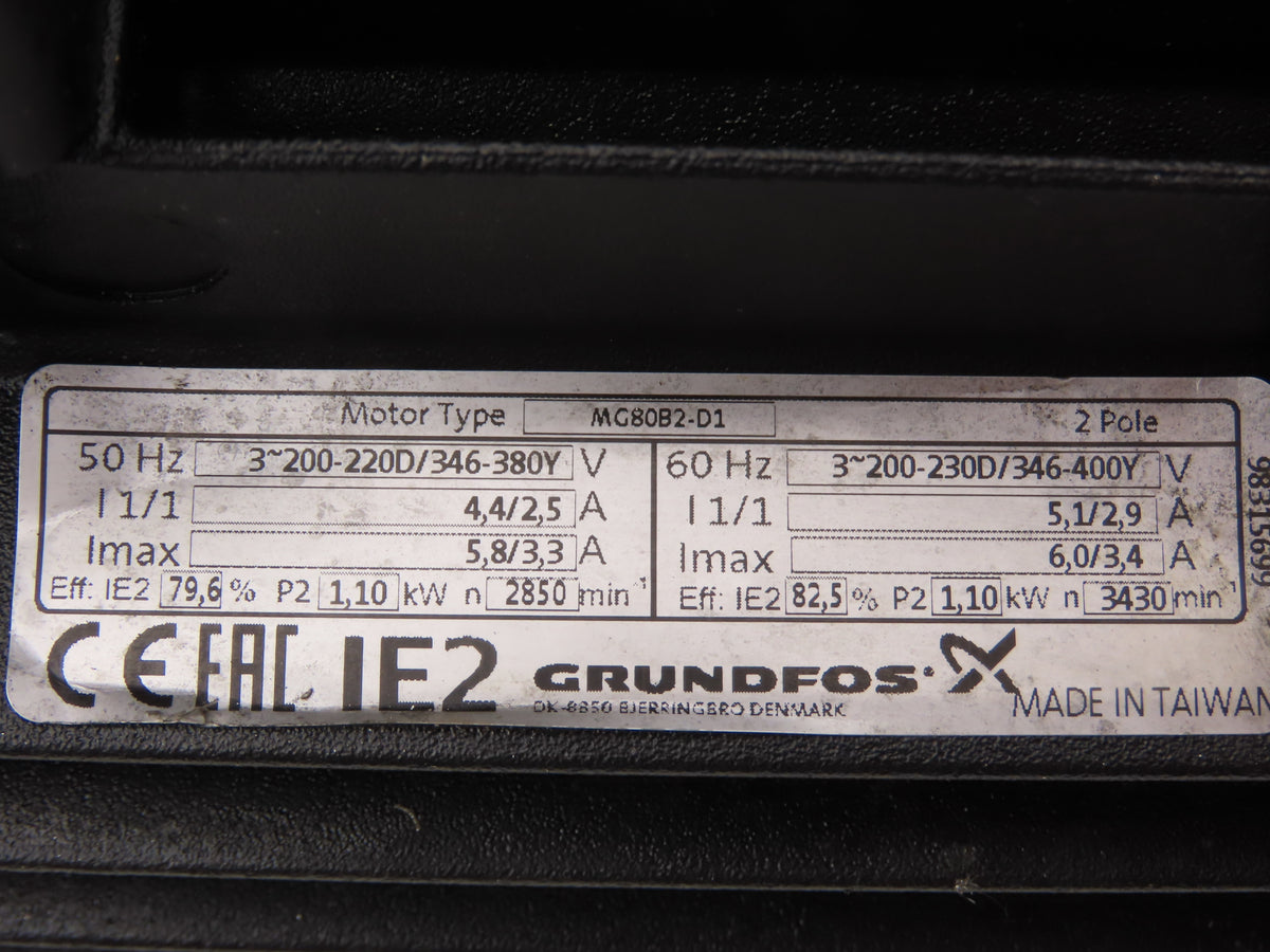 Grundfos MTH4-40/4 A-W-A-AUUV Immersion Coolant Pump 21gpm 1.1kw 230V 3PH