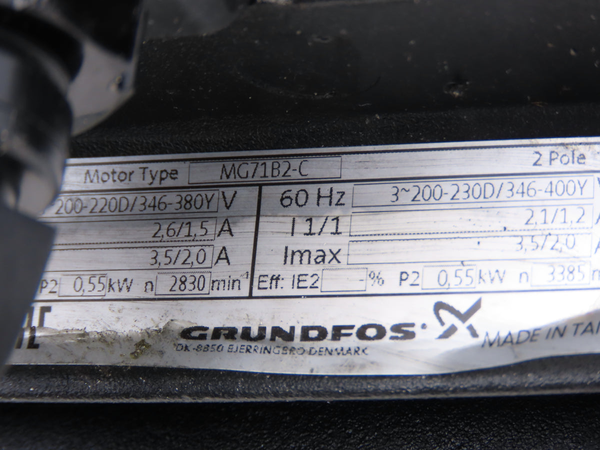 Grundfos MTH2-6 Immersion Coolant Pump 13.2gpm .55kw 230V 3PH MG71B2-C