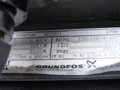 Grundfos MTH2-6 Immersion Coolant Pump 13.2gpm .55kw 230V 3PH MG71B2-C
