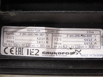 Grundfos MTH2-60/6 A-W-A-AUUV Immersion Coolant Pump 13gpm 1.1kw 230V 3PH