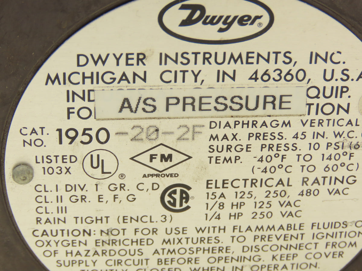 Dwyer 1950-20-2F Explosion Proof Differential Pressure Switch 125-480 VAC 15A