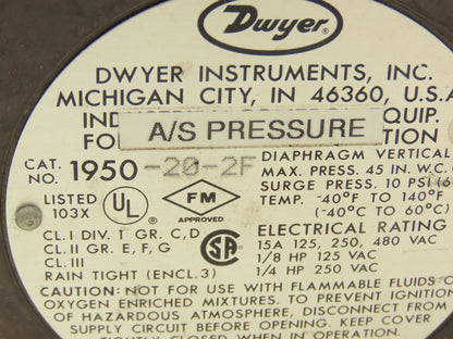 Dwyer 1950-20-2F Explosion Proof Differential Pressure Switch 125-480 VAC 15A