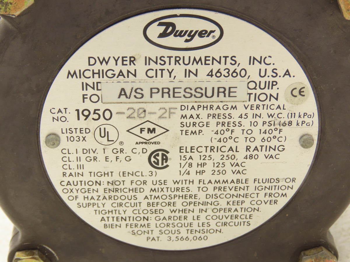 Dwyer 1950-20-2F Explosion Proof Differential Pressure Switch 125-480 VAC 15A