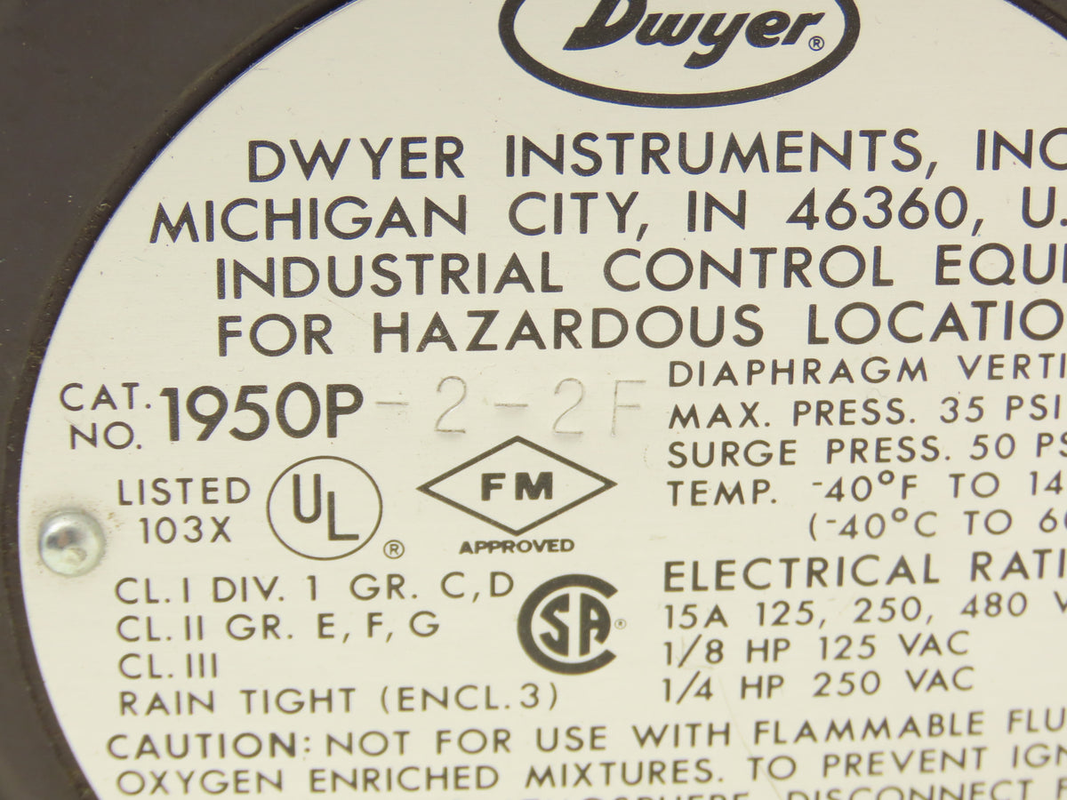 Dwyer 1950P-2-2F Explosion Proof Differential Pressure Switch 125-480 VAC 15A