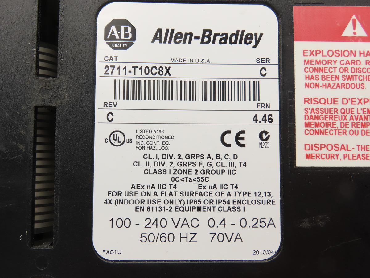 Allen Bradley 2711-T10C8X PanelView 1000 Touch Screen Operator Terminal READ