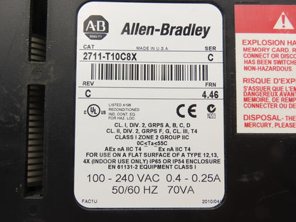 Allen Bradley 2711-T10C8X PanelView 1000 Touch Screen Operator Terminal READ