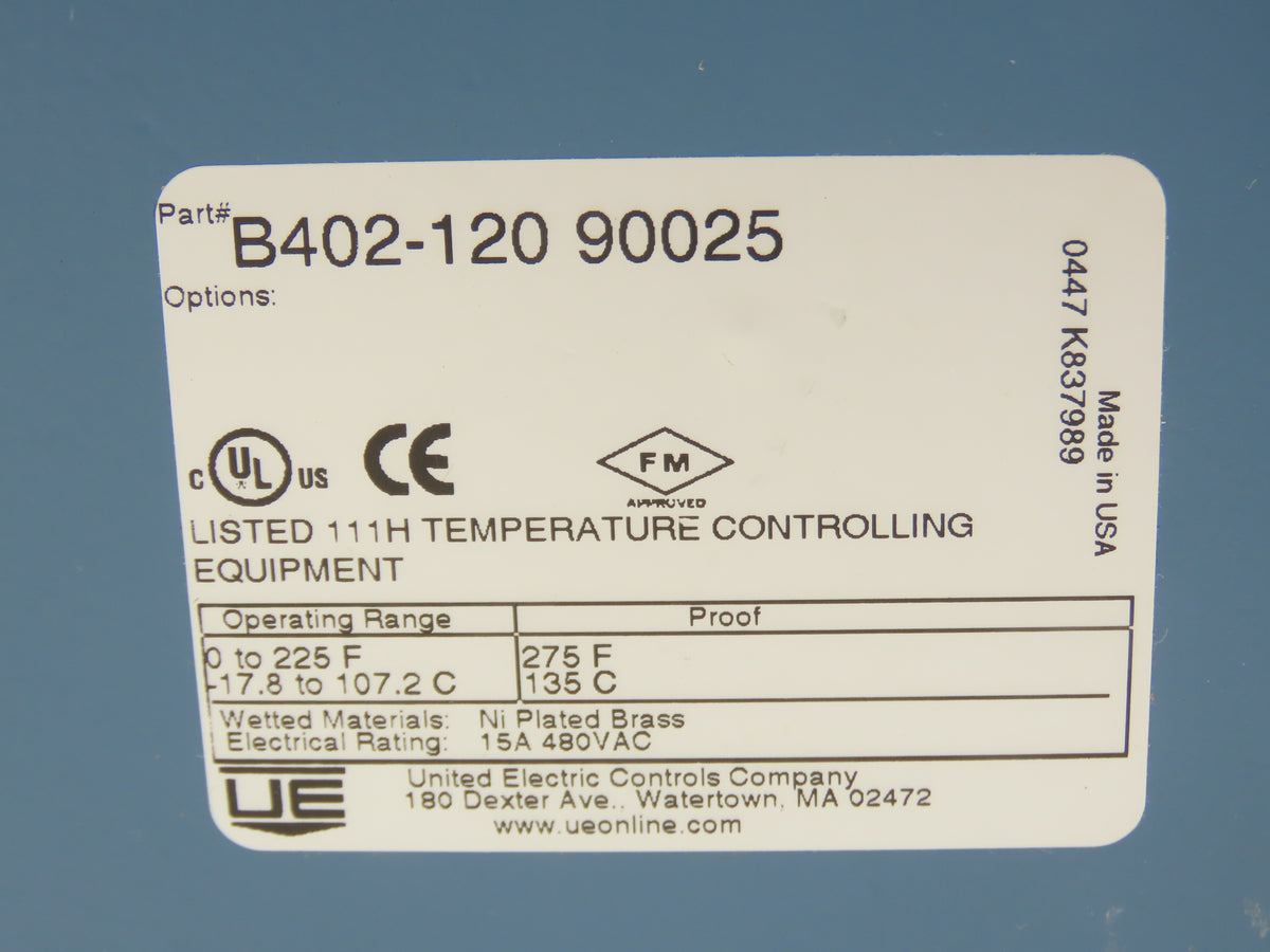 United Electric B402-120 90025 Temperature Control Switch 0-225° F Range