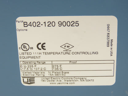 United Electric B402-120 90025 Temperature Control Switch 0-225° F Range
