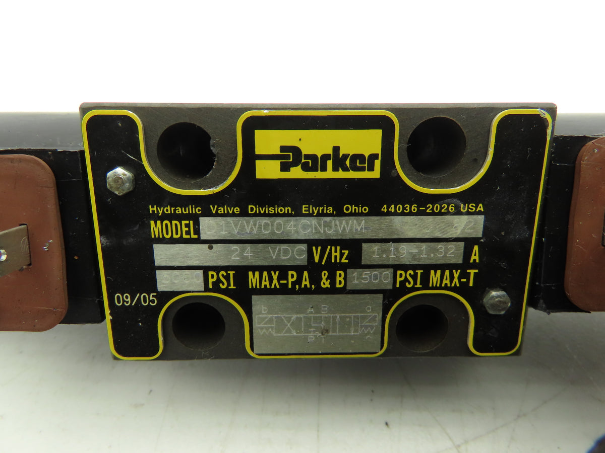 Parker D1VW004CNJWM Hydraulic Directional Solenoid Valve 4/3 Way 5000 PSI 24VDC