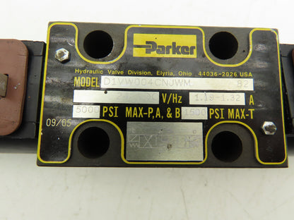Parker D1VW004CNJWM Hydraulic Directional Solenoid Valve 4/3 Way 5000 PSI 24VDC