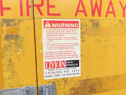 Lyon 5444 Flammable Liquid Safety Cabinet Yellow Dual Door 45 Gal 43x18x66"