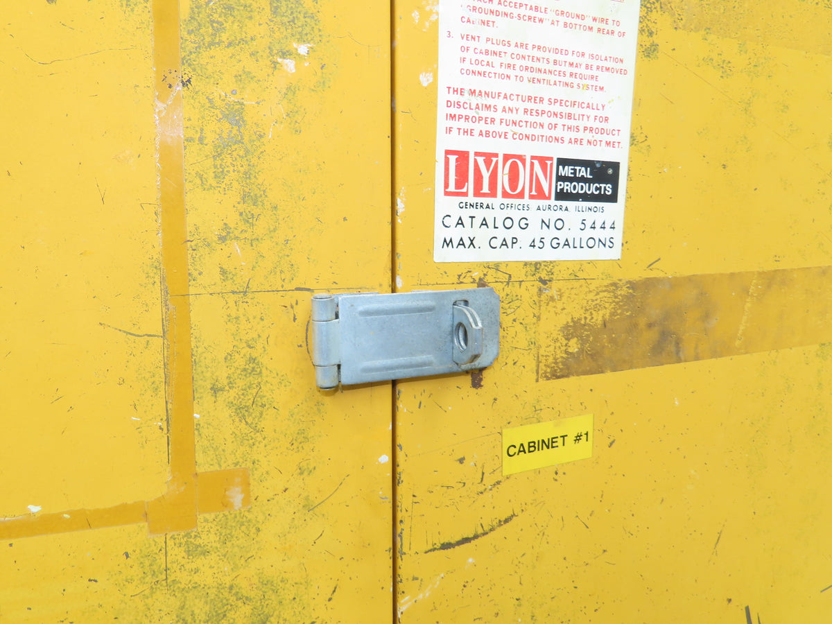 Lyon 5444 Flammable Liquid Safety Cabinet Yellow Dual Door 45 Gal 43x18x66"