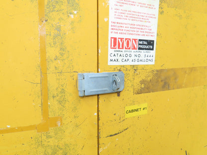 Lyon 5444 Flammable Liquid Safety Cabinet Yellow Dual Door 45 Gal 43x18x66"