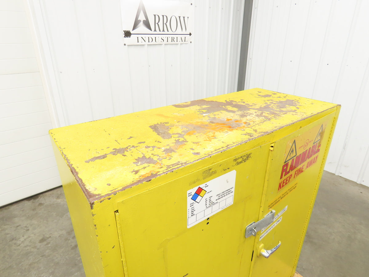 Justrite Yellow Flammable Safety Cabinet Dual Door 30 Gallon Liquid 43x18x45"