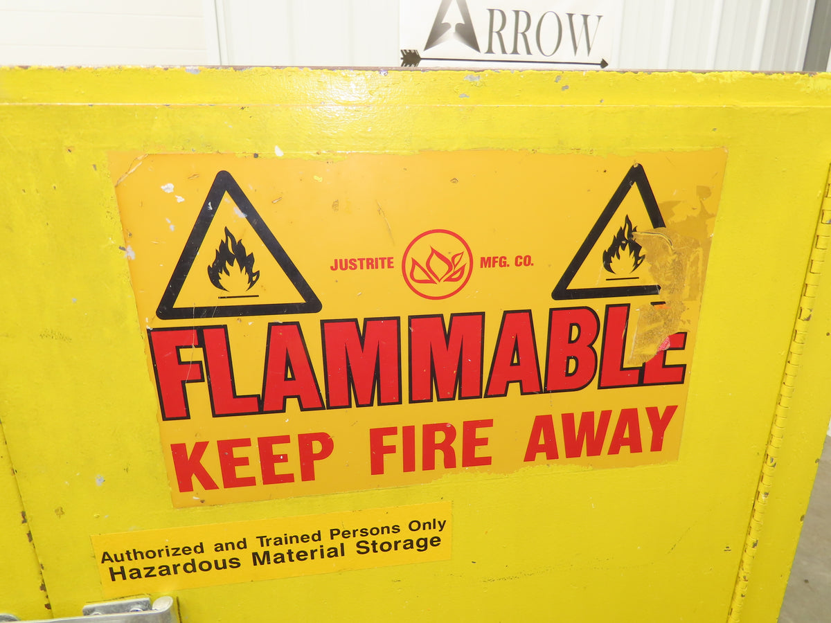 Justrite Yellow Flammable Safety Cabinet Dual Door 30 Gallon Liquid 43x18x45"