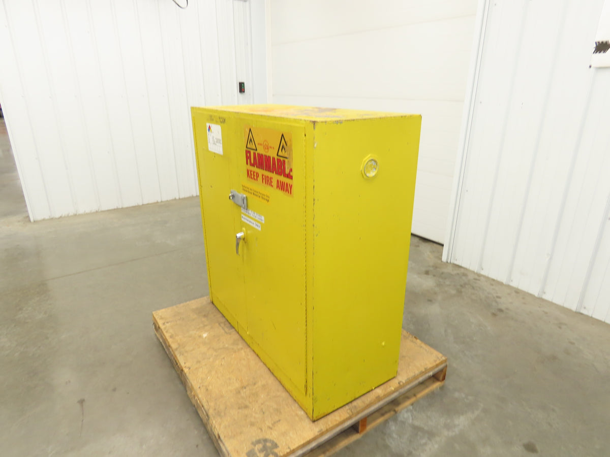 Justrite Yellow Flammable Safety Cabinet Dual Door 30 Gallon Liquid 43x18x45"