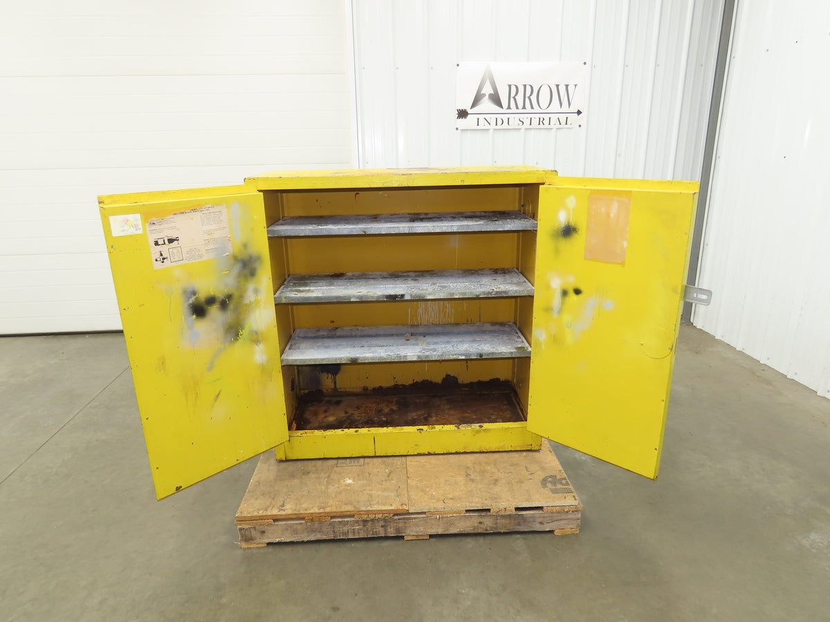 Justrite Yellow Flammable Safety Cabinet Dual Door 30 Gallon Liquid 43x18x45"