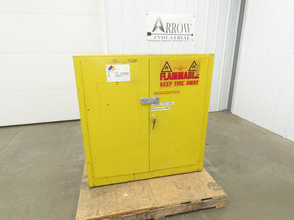 Justrite Yellow Flammable Safety Cabinet Dual Door 30 Gallon Liquid 43x18x45"