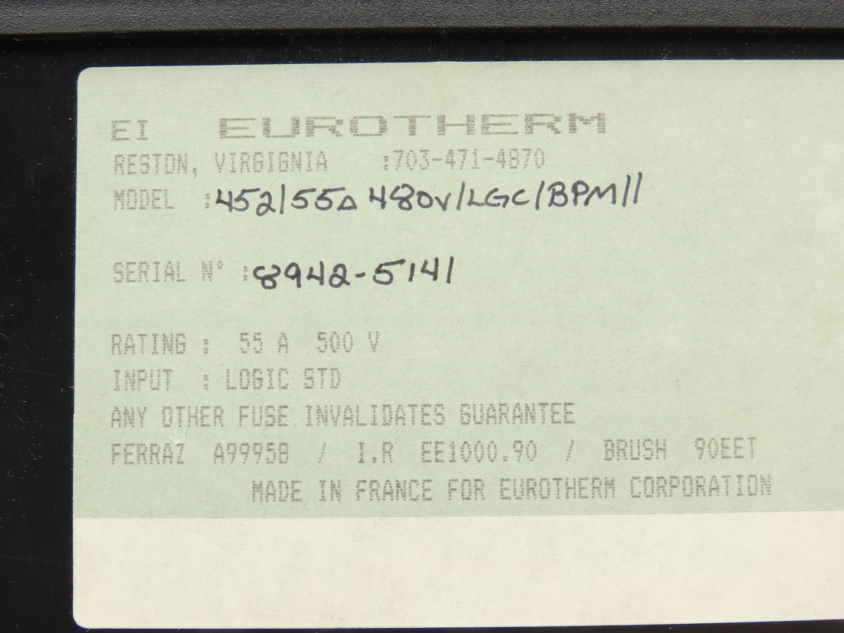 Eurotherm SCR Power Controller Thyristor Unit 55A 500 VAC 1 Ph