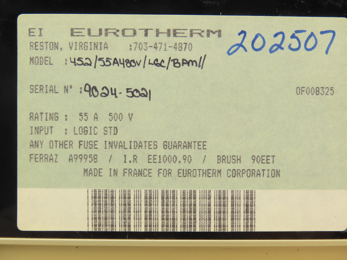 Eurotherm  452/55A SCR Power Controller Thyristor Power Unit 55A 500 VAC 1 Ph