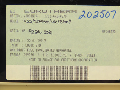Eurotherm  452/55A SCR Power Controller Thyristor Power Unit 55A 500 VAC 1 Ph