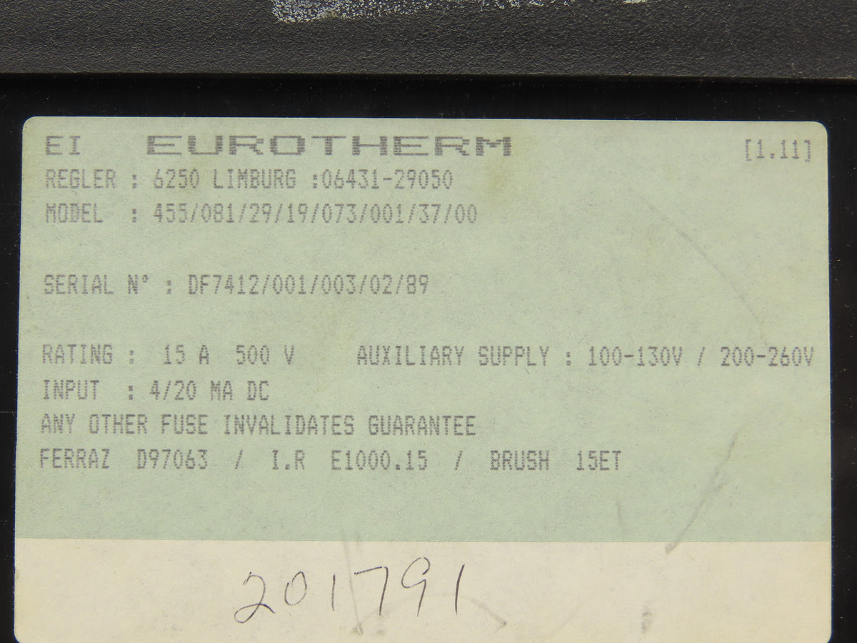 Eurotherm 455/081/29/19/073/001/37/00 SCR Power Controller Thyristor 15A 500 VAC
