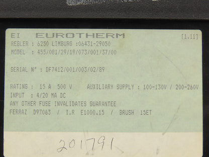 Eurotherm 455/081/29/19/073/001/37/00 SCR Power Controller Thyristor 15A 500 VAC
