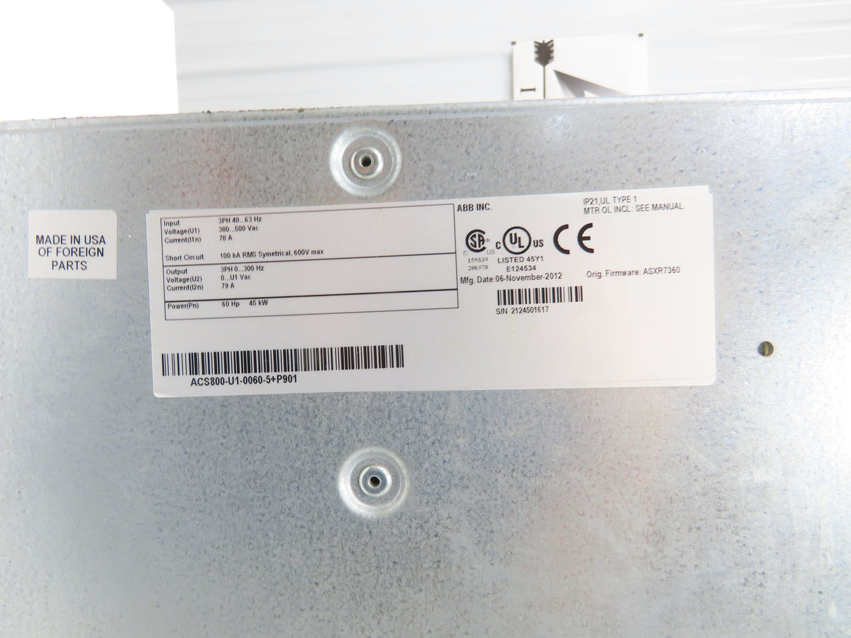 ABB ACS800-U1-0070 Variable AC Drive VFD 75Hp 96A 480V 3PH
