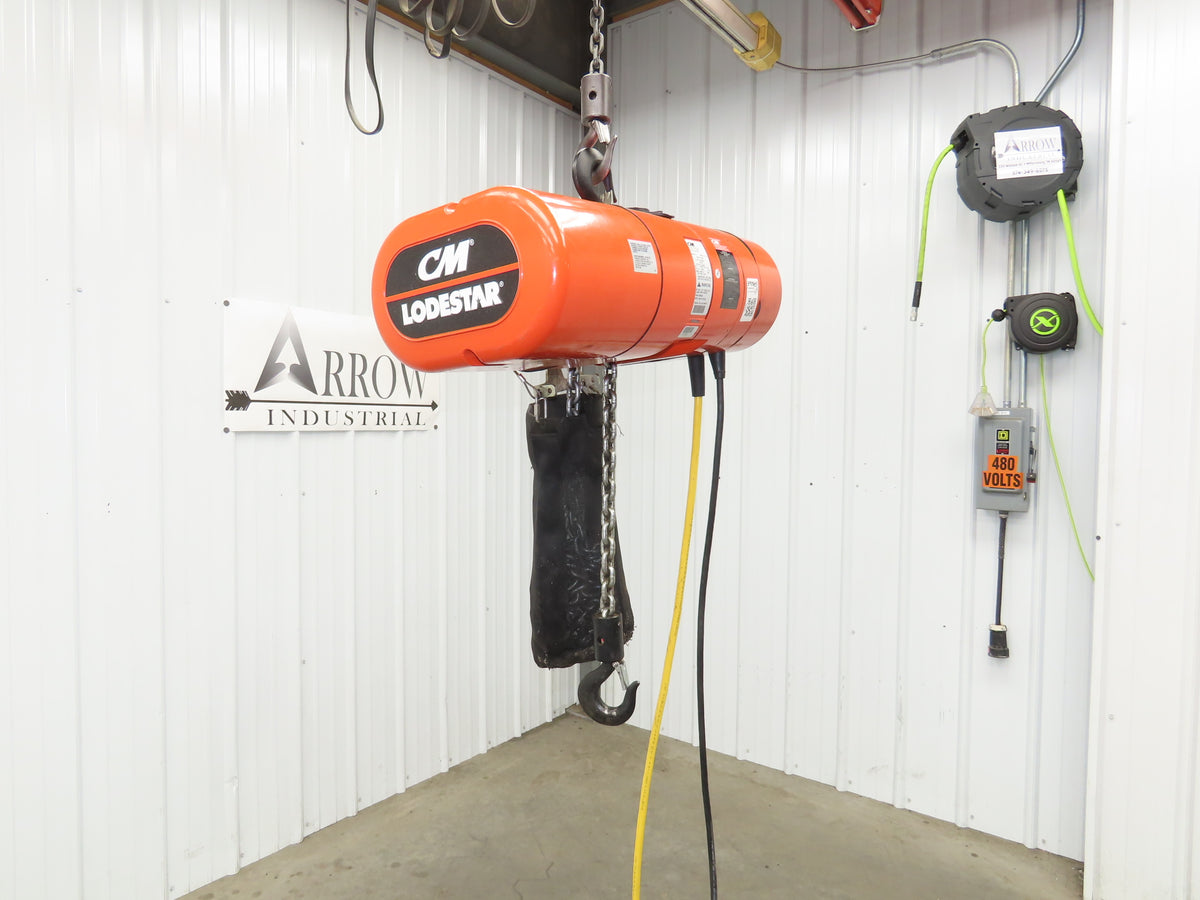 CM Lodestar Model J 1/2 Ton 1000lb Electric Chain Hoist 21' Lift 32 FPM 3PH 480V