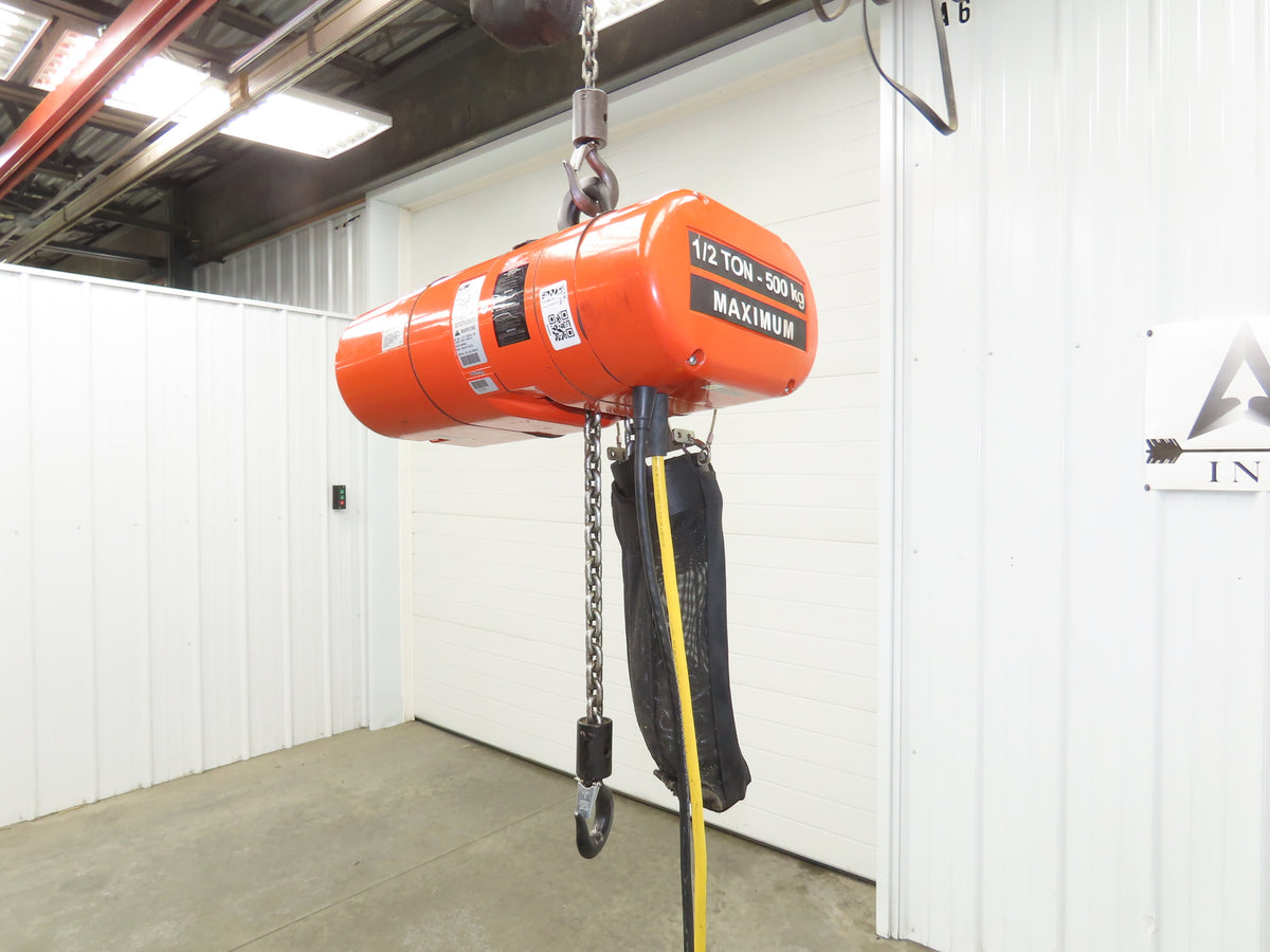 CM Lodestar Model J 1/2 Ton 1000lb Electric Chain Hoist 21' Lift 32 FPM 3PH 480V