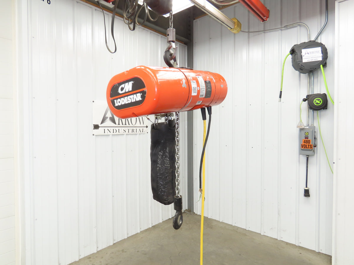 CM Lodestar Model J 1/2 Ton 1000lb Electric Chain Hoist 20' Lift 32 FPM 3PH 480V
