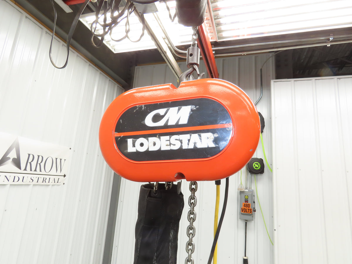 CM Lodestar Model J 1/2 Ton 1000lb Electric Chain Hoist 20' Lift 32 FPM 3PH 480V