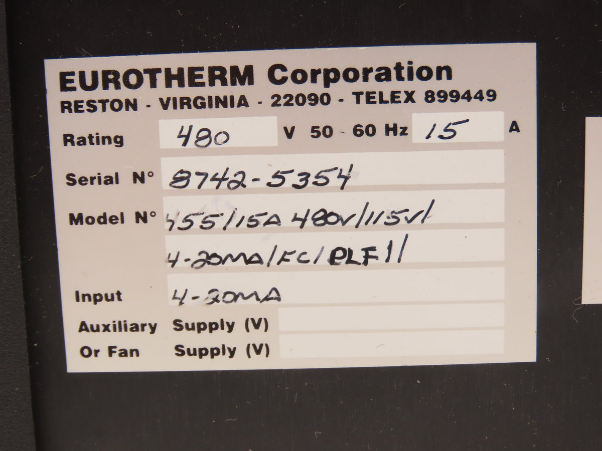 Eurotherm 455/15A 480V/115V/4-20MA/FC/ELF/ SCR Power Controller Thyristor 480V