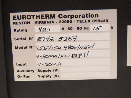 Eurotherm 455/15A 480V/115V/4-20MA/FC/ELF/ SCR Power Controller Thyristor 480V