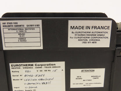 Eurotherm 455/15A 480V/115V/4-20MA/FC/ELF/ SCR Power Controller Thyristor 480V