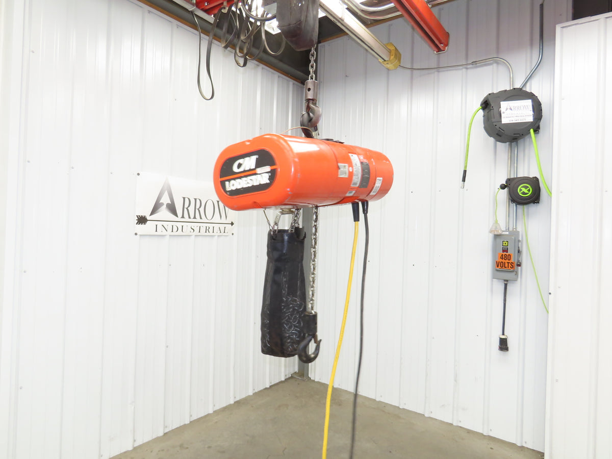 CM Lodestar Model J 1/2 Ton 1000lb Electric Chain Hoist 21' Lift 32 FPM 3PH 480V